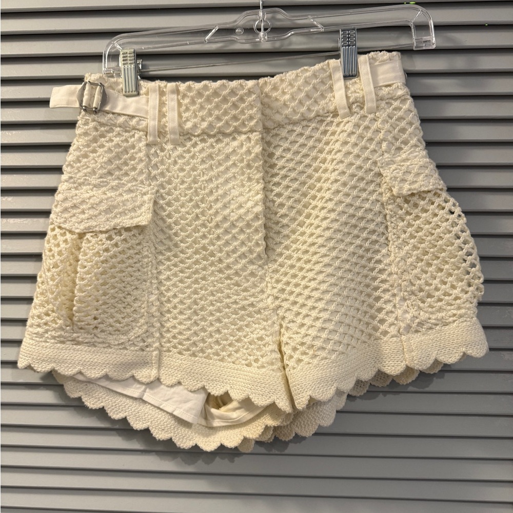 Self-Portrait Textured Cream Cargo Shorts